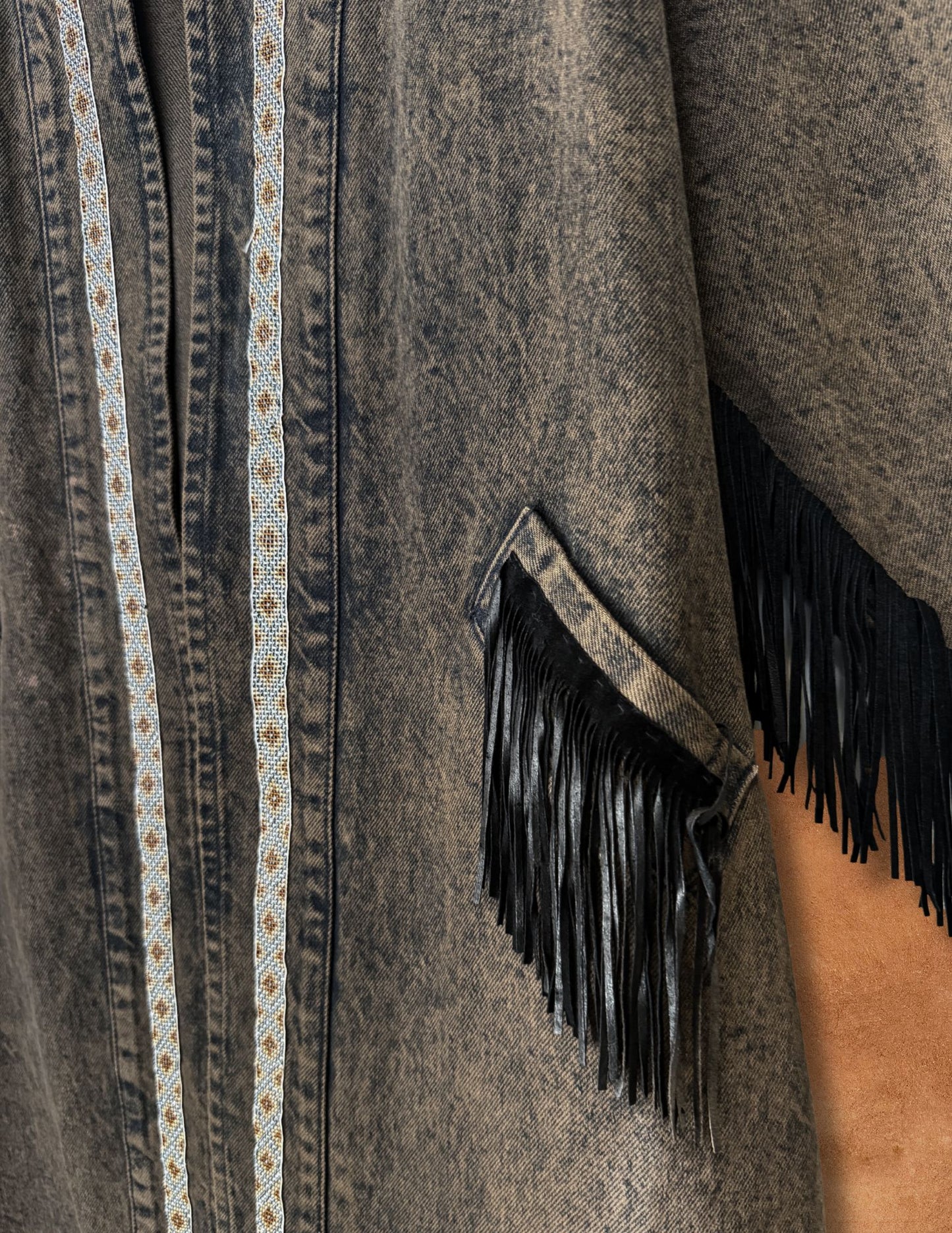 Vintage 80s Handbeaded Denim Duster 60 x 49