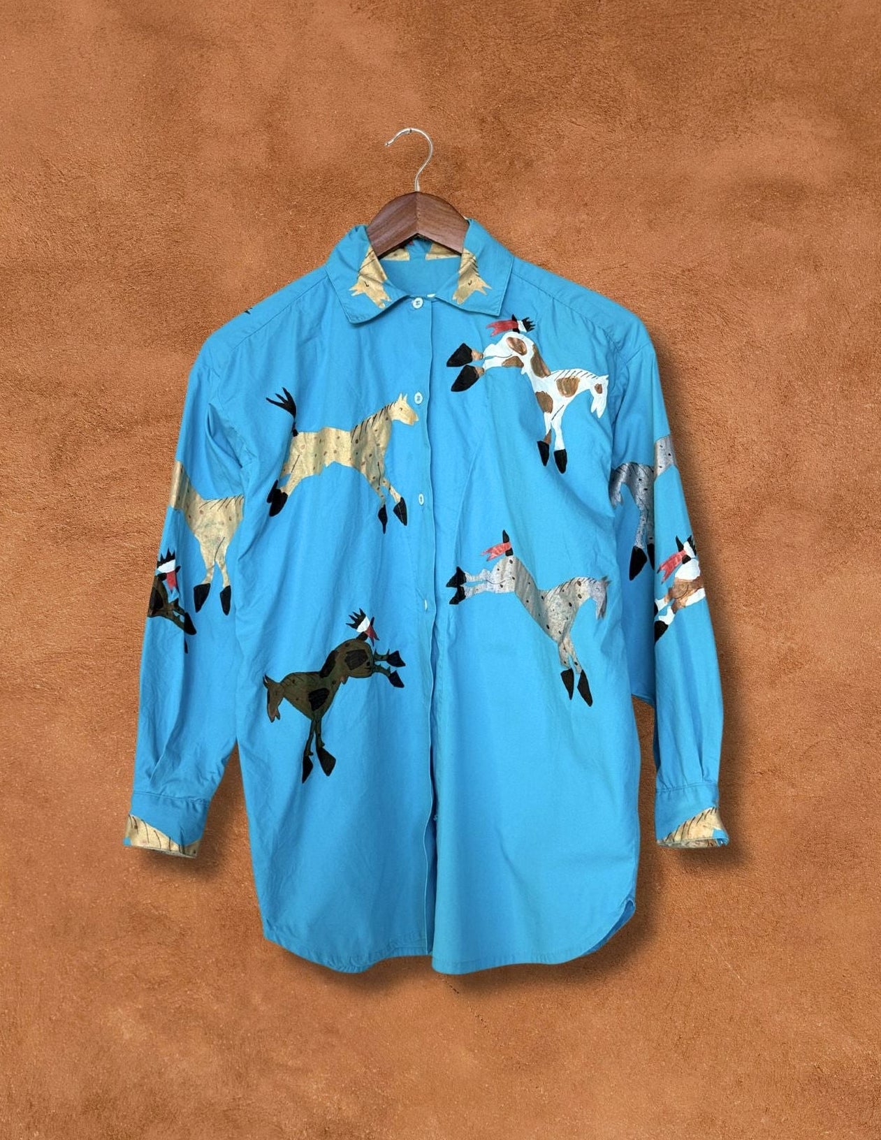 Vintage Handpainted Horses 80s Shirt 40 x 27