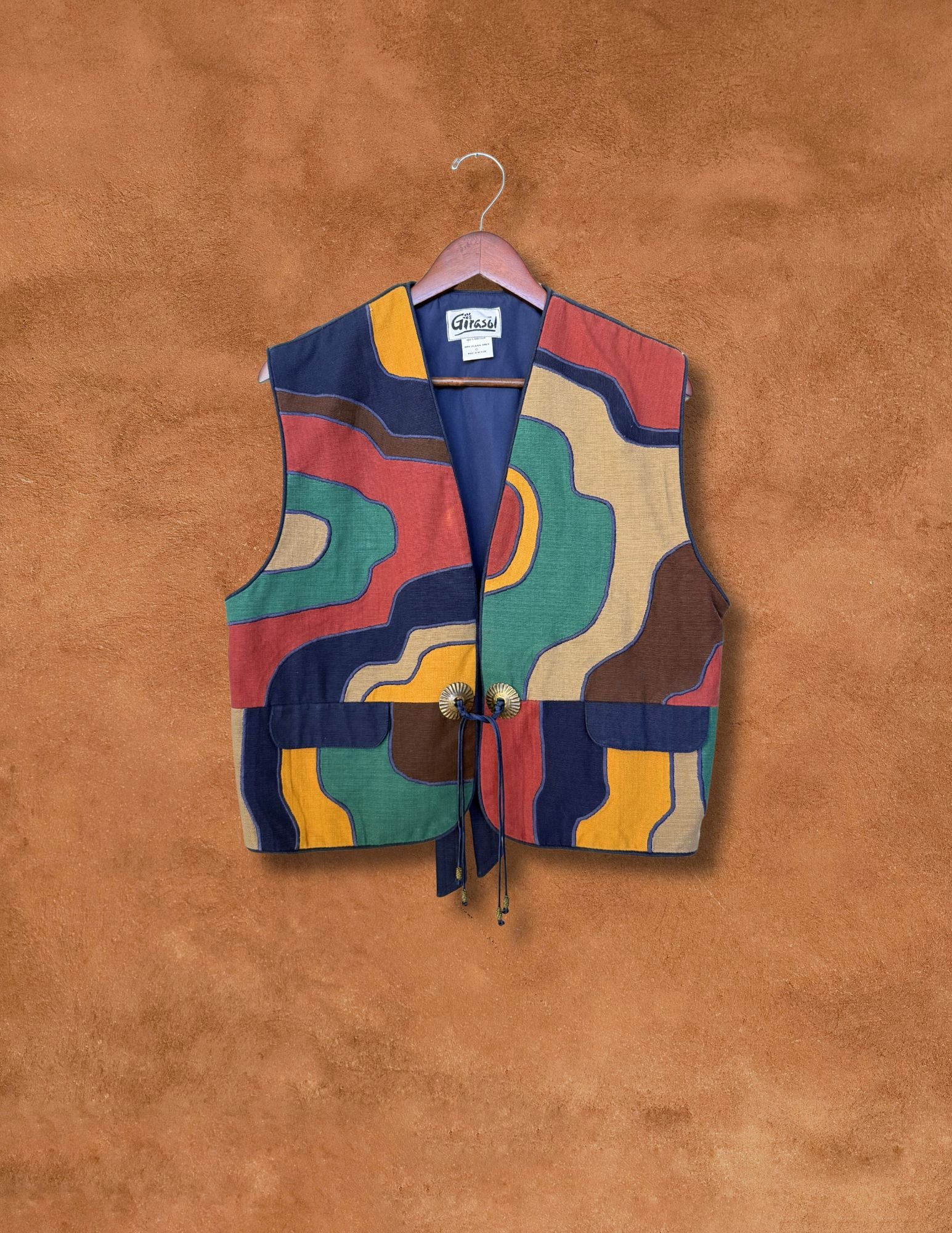 Vintage 80s Folk Art Appliqué Vest 40 x 22