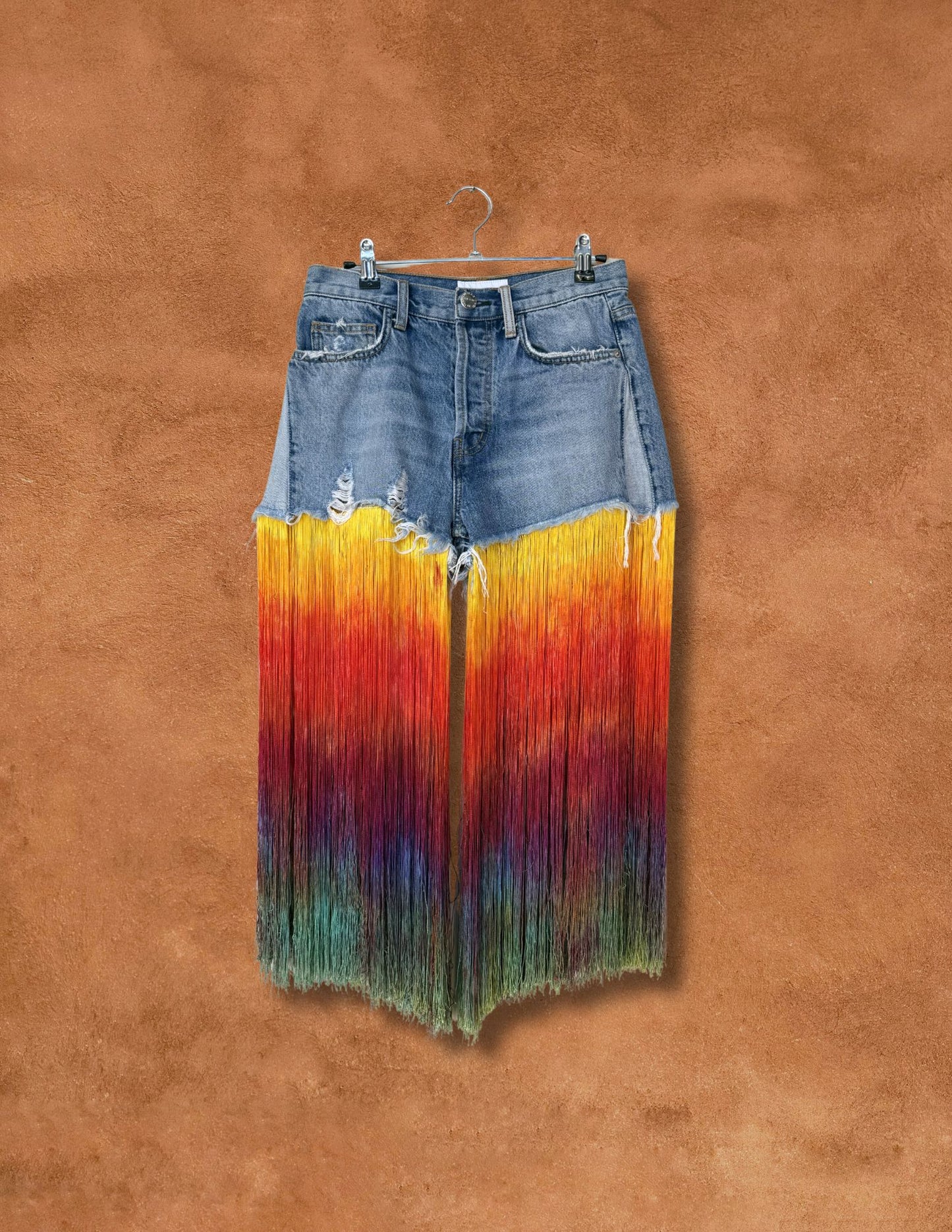 Upcycled 90s Vintage Denim Fringe Short 36 x 22