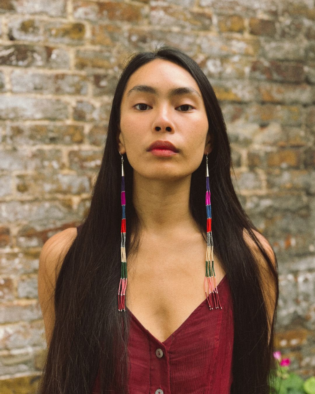 Navajo Made Beaded Rainbow Earrings  10"