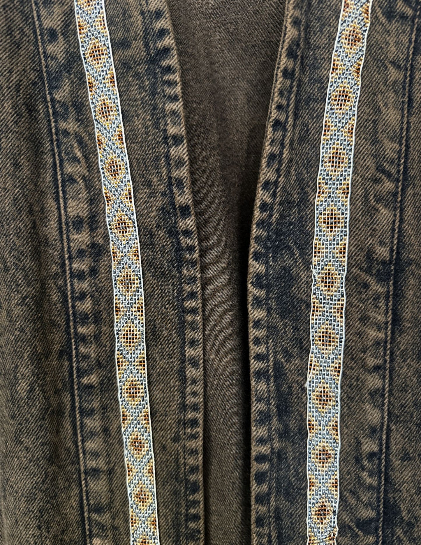 Vintage 80s Handbeaded Denim Duster 60 x 49