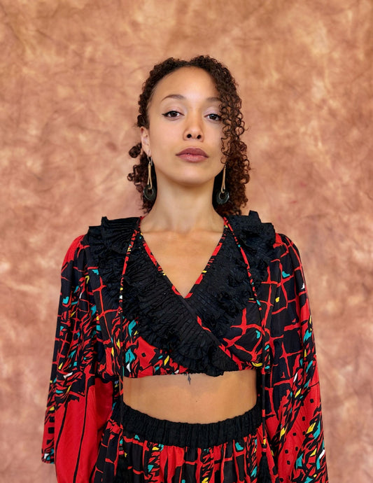 Vintage 80s Ruffle Crop Top