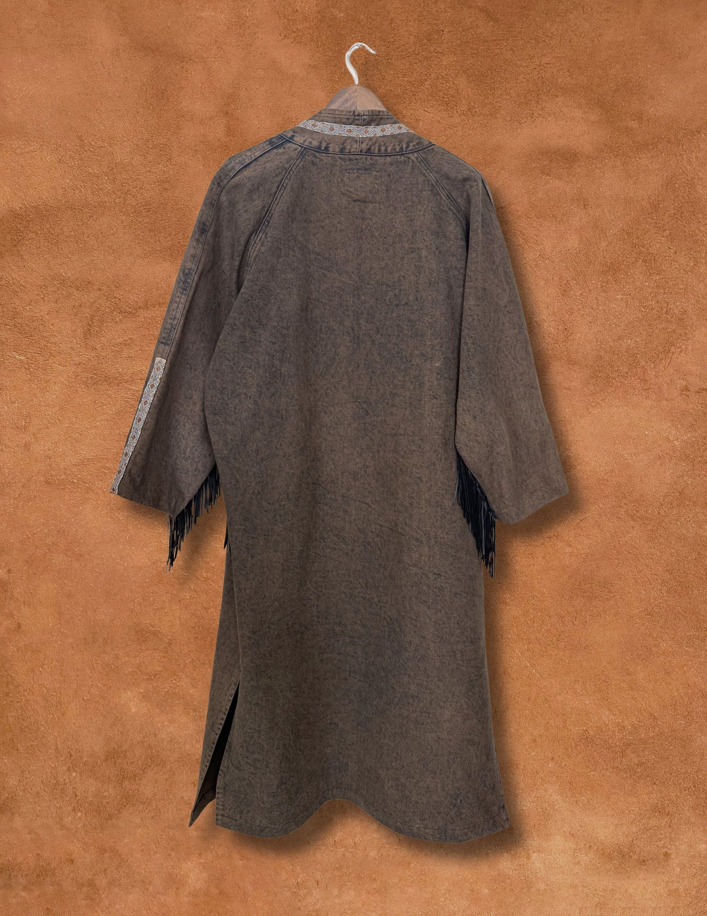 Vintage 80s Handbeaded Denim Duster 60 x 49