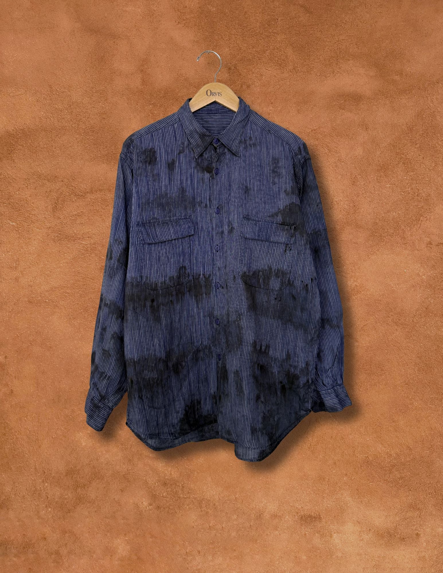 Upcycled Vintage Linen Menswear Shirt 46 x 30