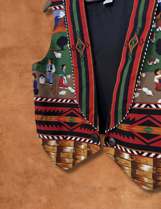 Vintage 80s Southwest Print Vest 37 x 24