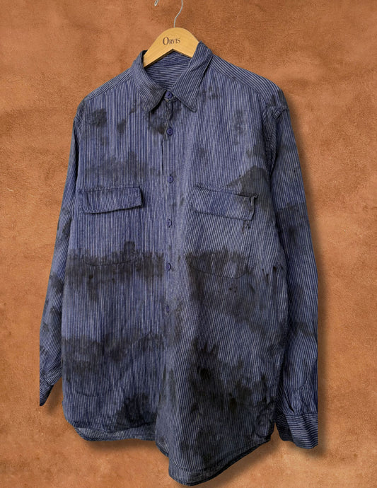 Upcycled Vintage Linen Menswear Shirt 46 x 30