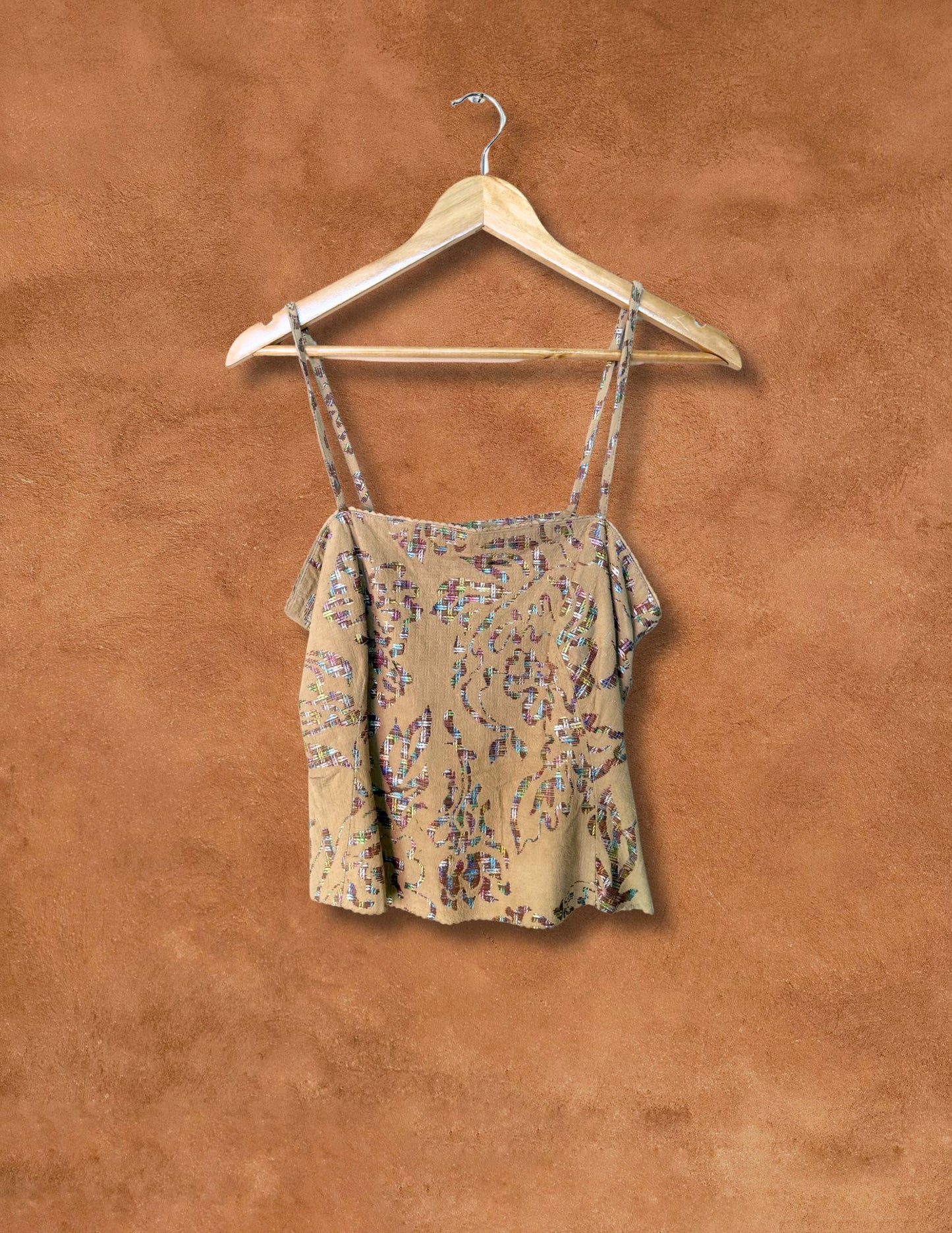 Rare Vintage 70s Rainbow Foil Leather Tank Top