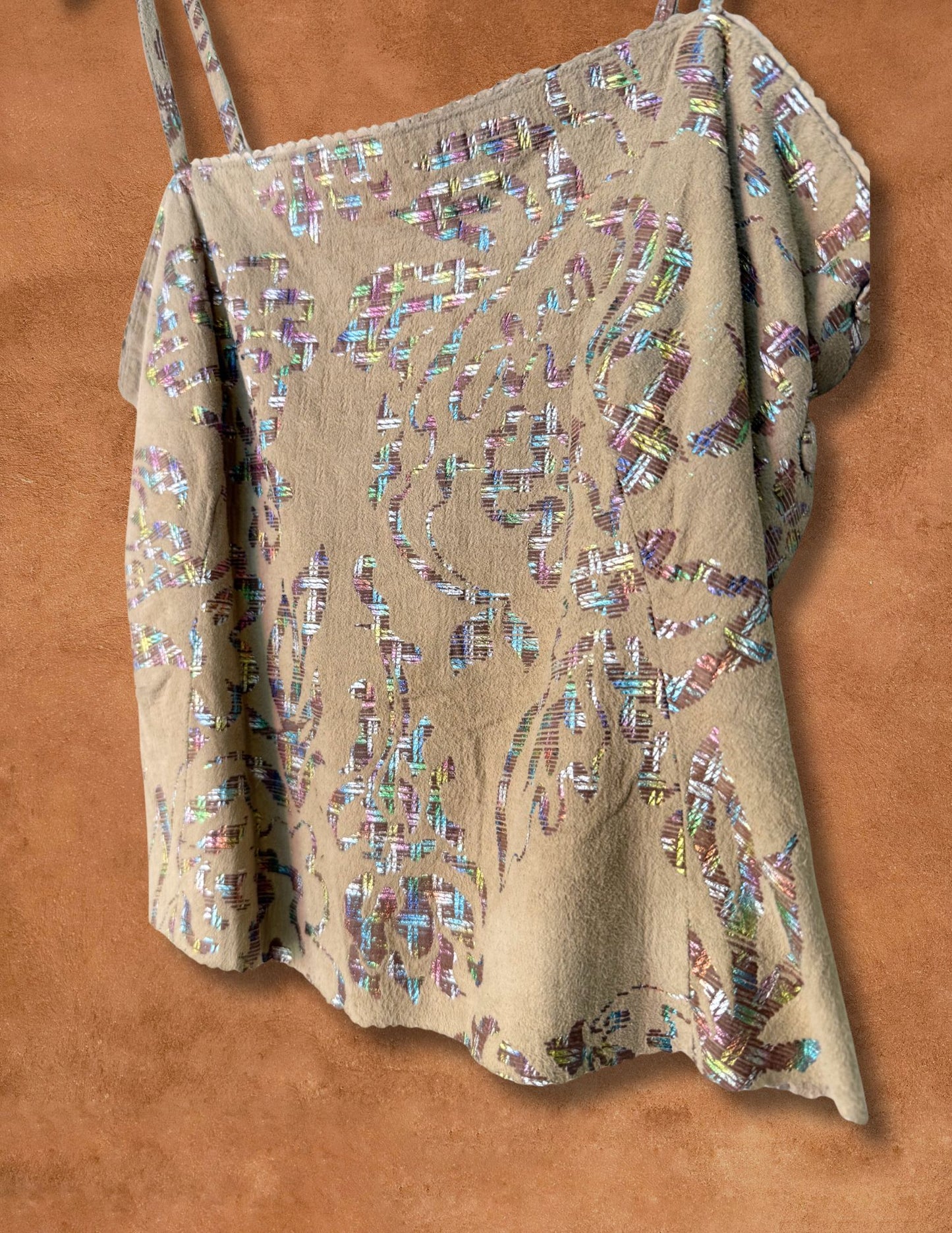 Rare Vintage 70s Rainbow Foil Leather Tank Top