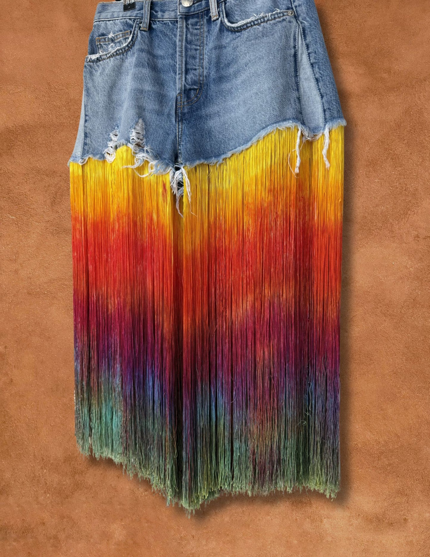 Upcycled 90s Vintage Denim Fringe Short 36 x 22
