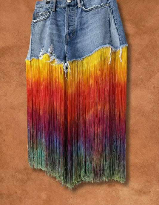 Upcycled 90s Vintage Denim Fringe Short 36 x 22
