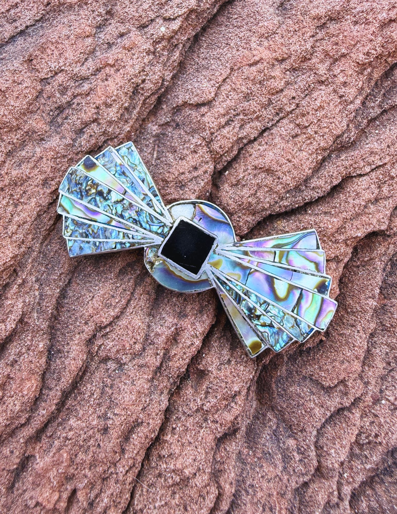 🤎 Vintage Sterling Silver Abalone Inlay Pin