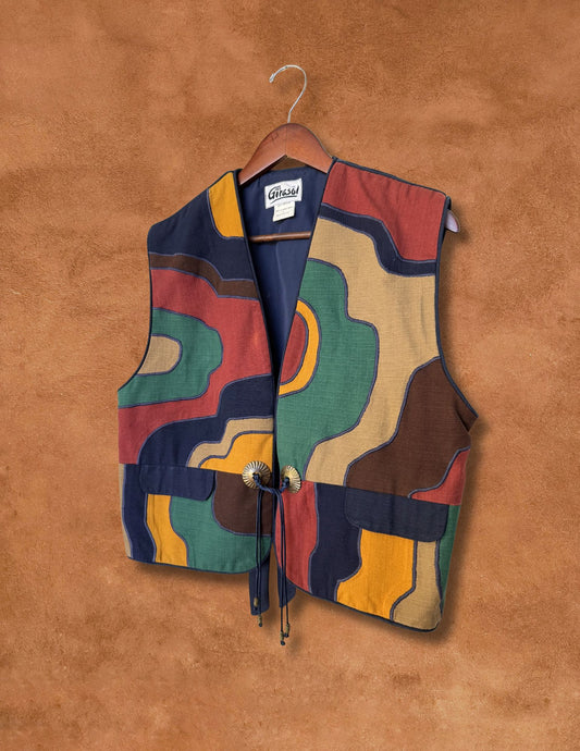 Vintage 80s Folk Art Appliqué Vest 40 x 22