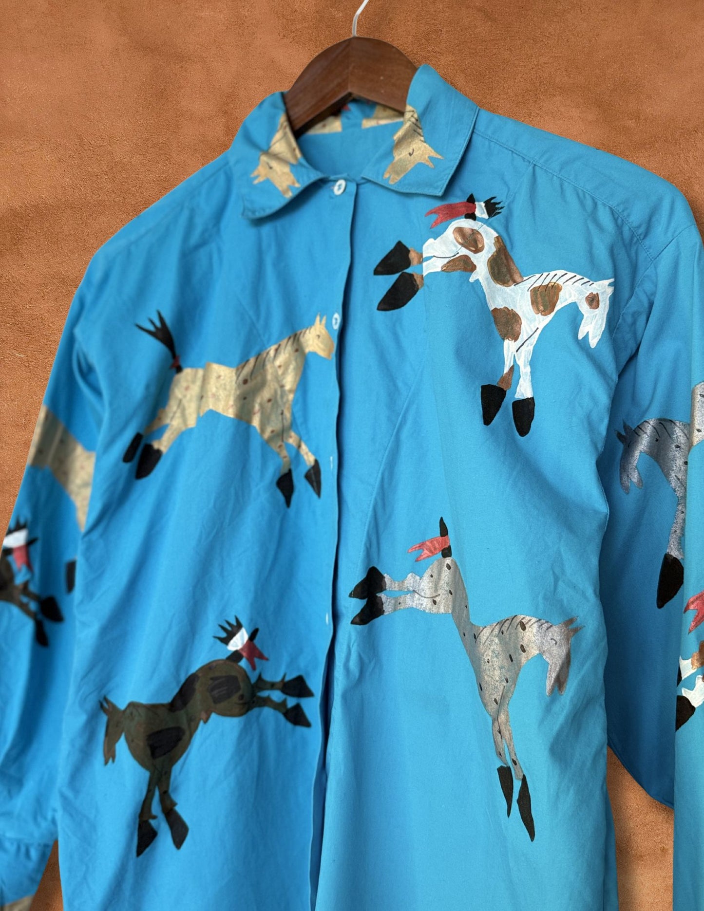 Vintage Handpainted Horses 80s Shirt 40 x 27