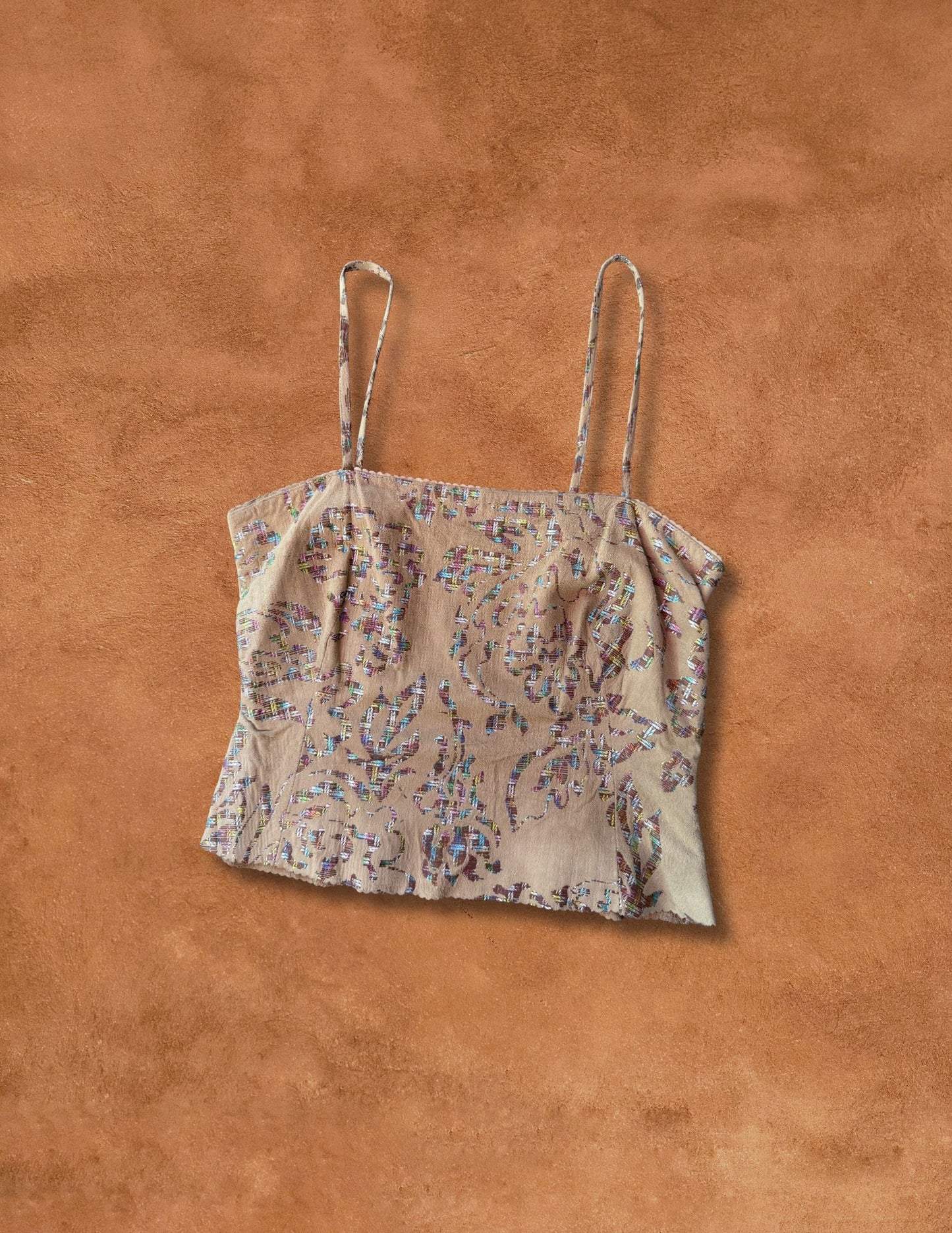 Rare Vintage 70s Rainbow Foil Leather Tank Top
