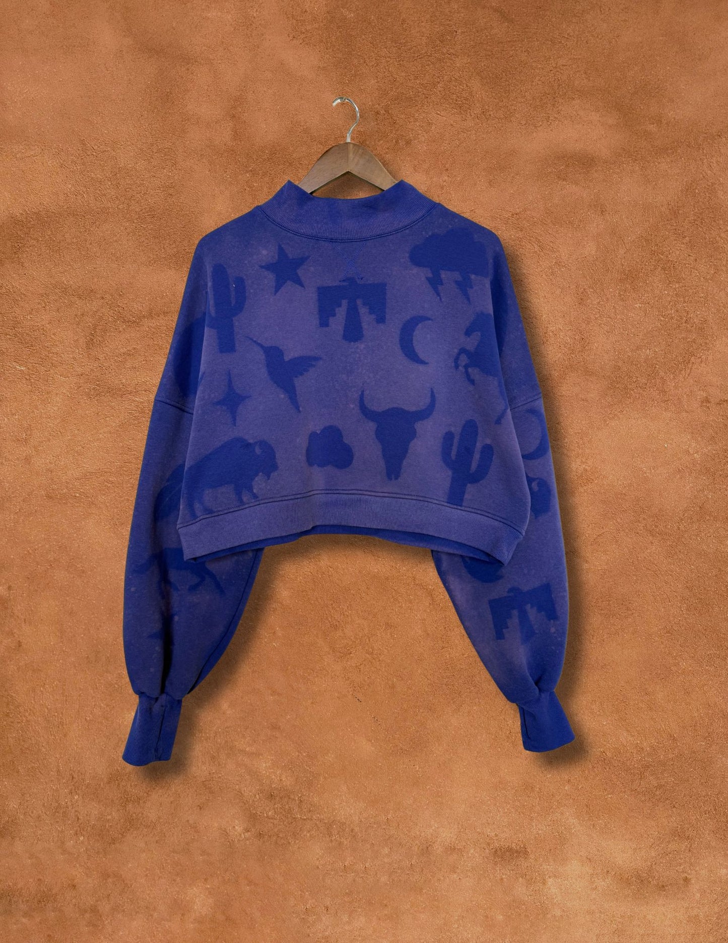 Upcycled Vintage Cropped Sweatshirt- 52 x 20 Eclectic Southwest
