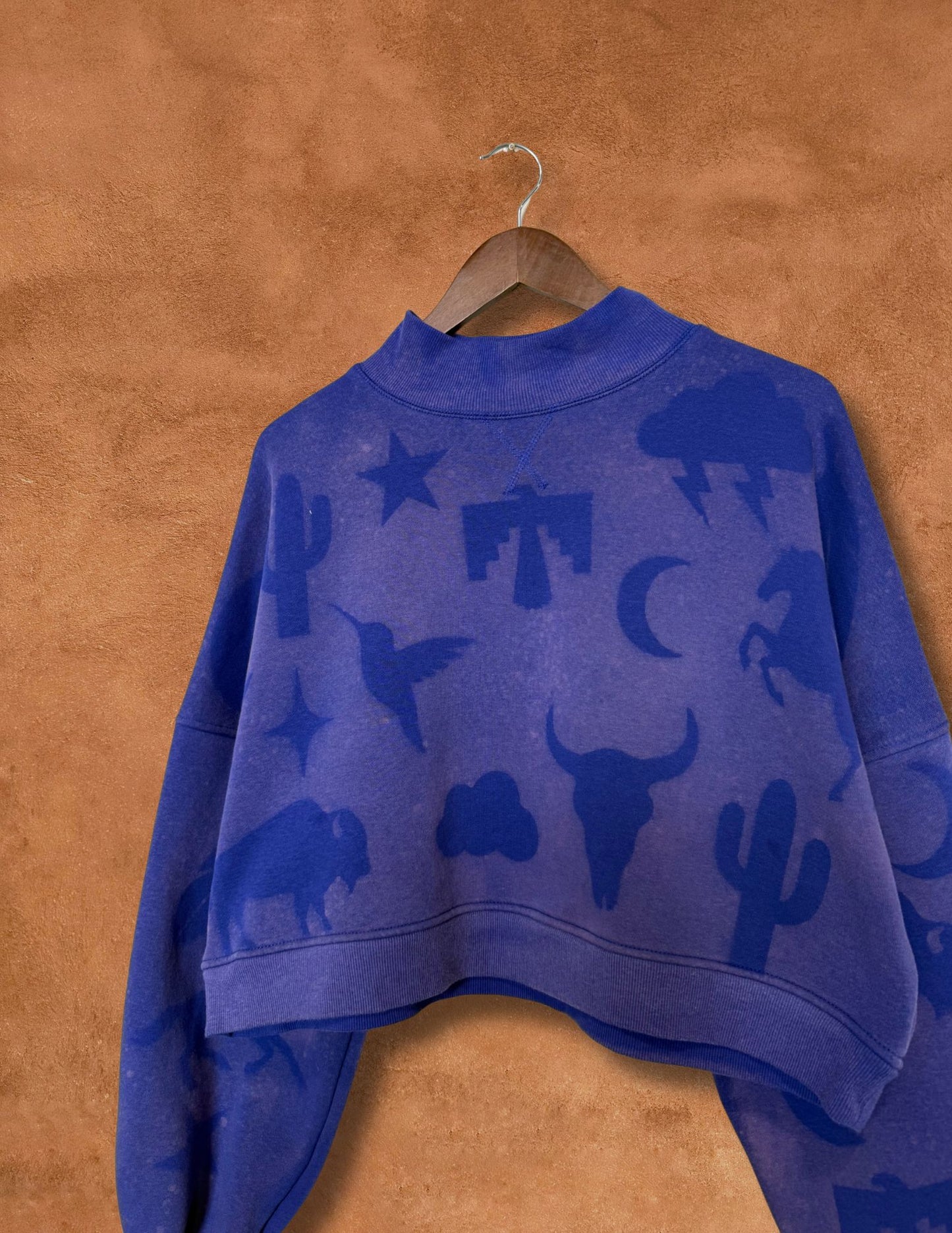 Upcycled Vintage Cropped Sweatshirt- 52 x 20 Eclectic Southwest