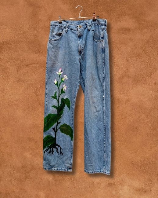 Handpainted Vintage Denim Jeans 32 x 31 by Alexandra Barton
