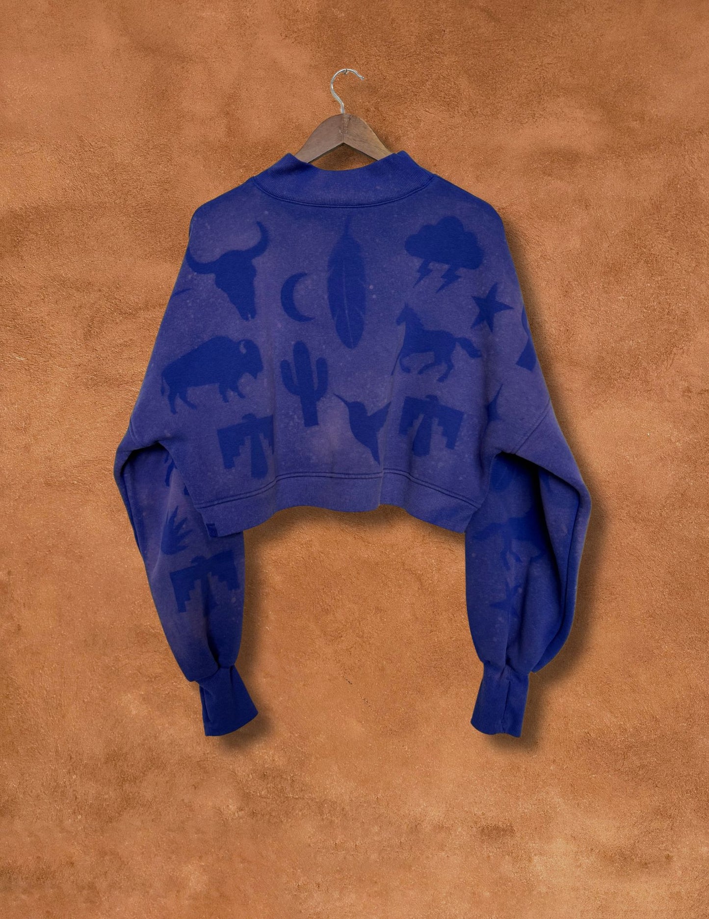 Upcycled Vintage Cropped Sweatshirt- 52 x 20 Eclectic Southwest