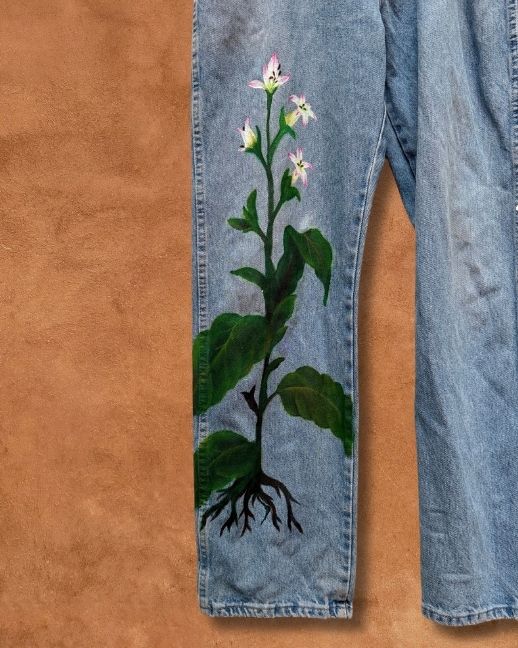 Handpainted Vintage Denim Jeans 32 x 31 by Alexandra Barton