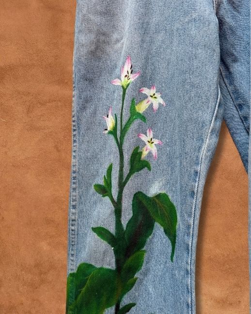 Handpainted Vintage Denim Jeans 32 x 31 by Alexandra Barton