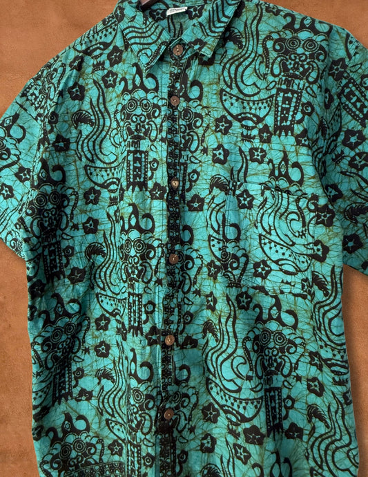 Vintage 70s Handmade Batik Shirt 40 x 27