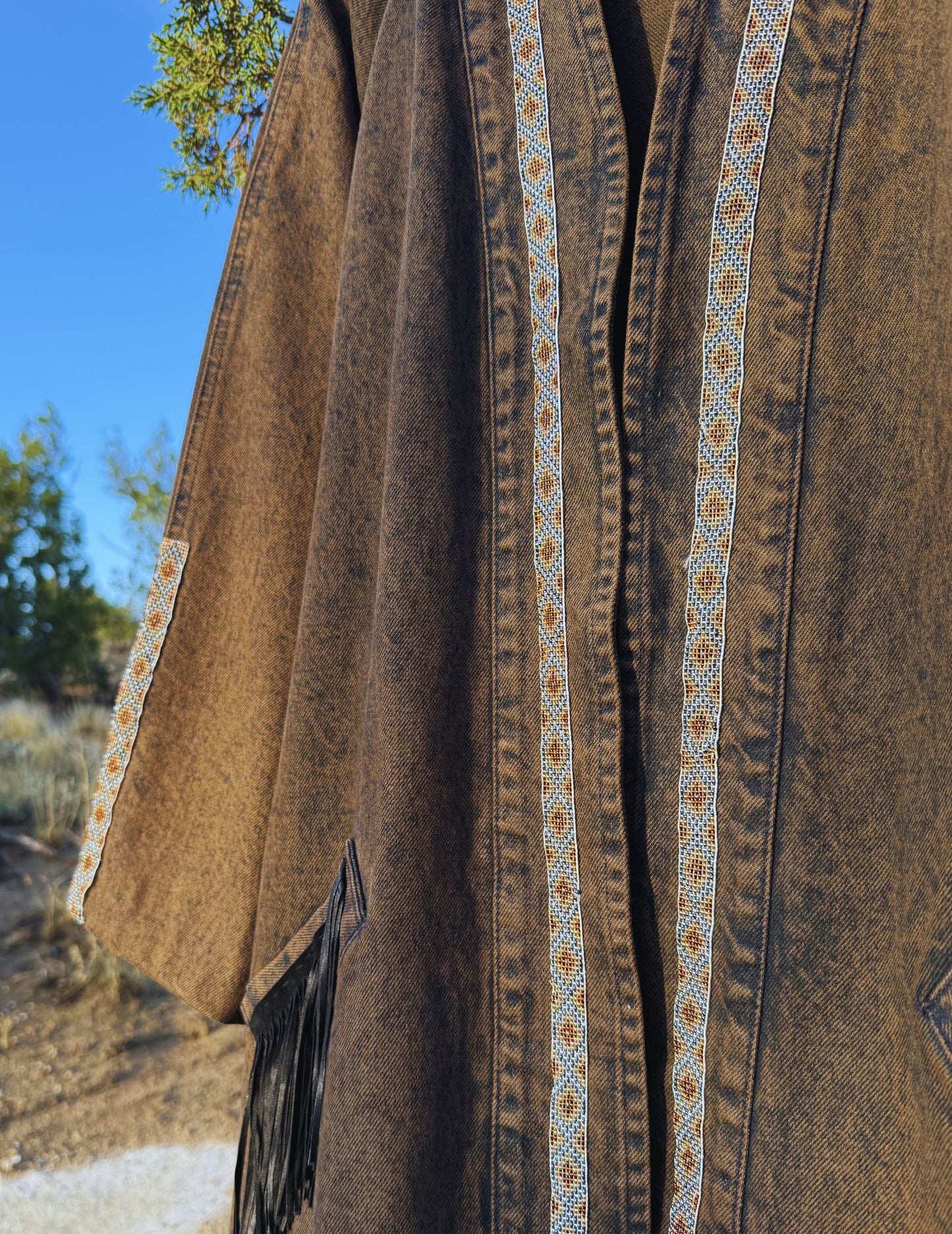 Vintage 80s Handbeaded Denim Duster 60 x 49