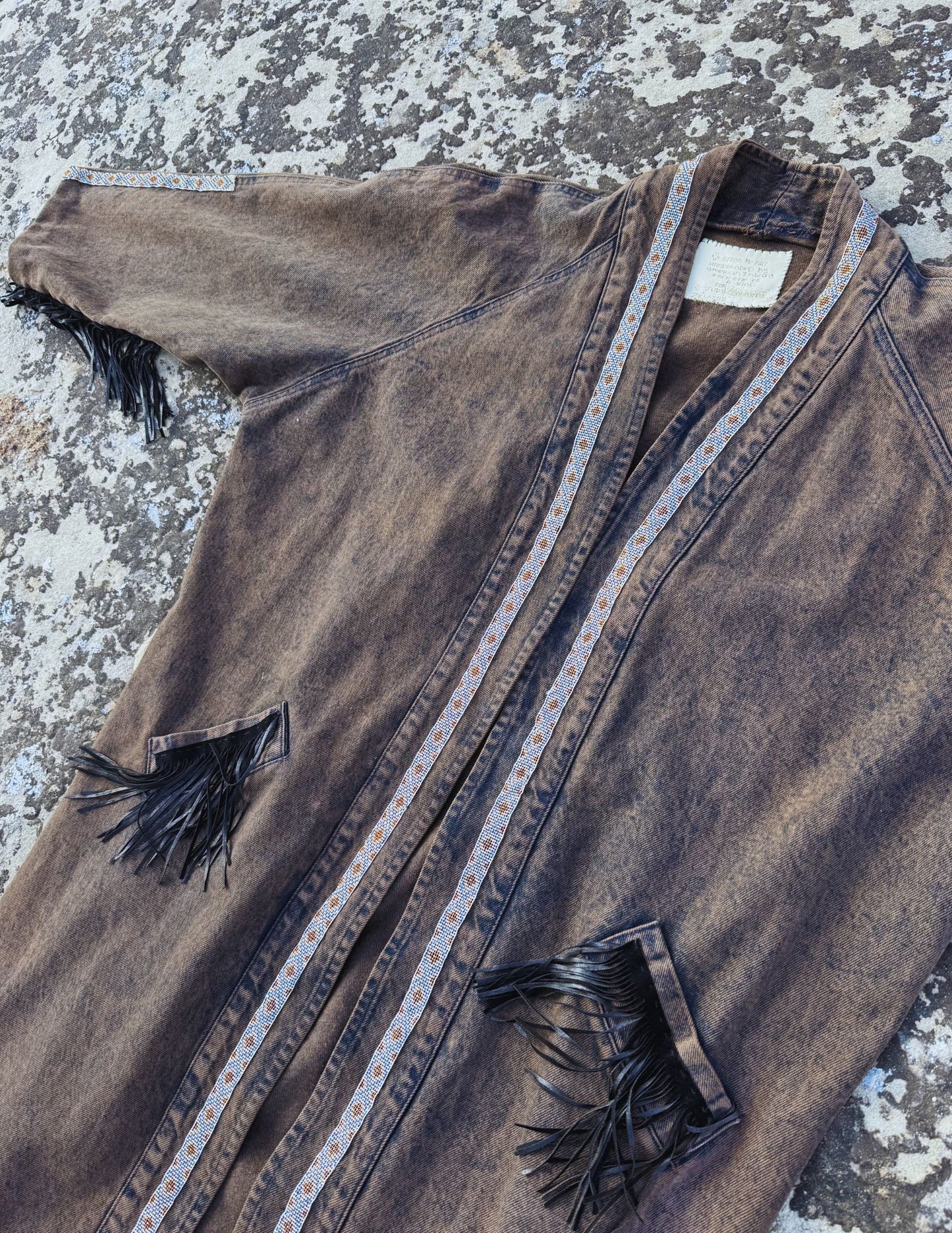 Vintage 80s Handbeaded Denim Duster 60 x 49