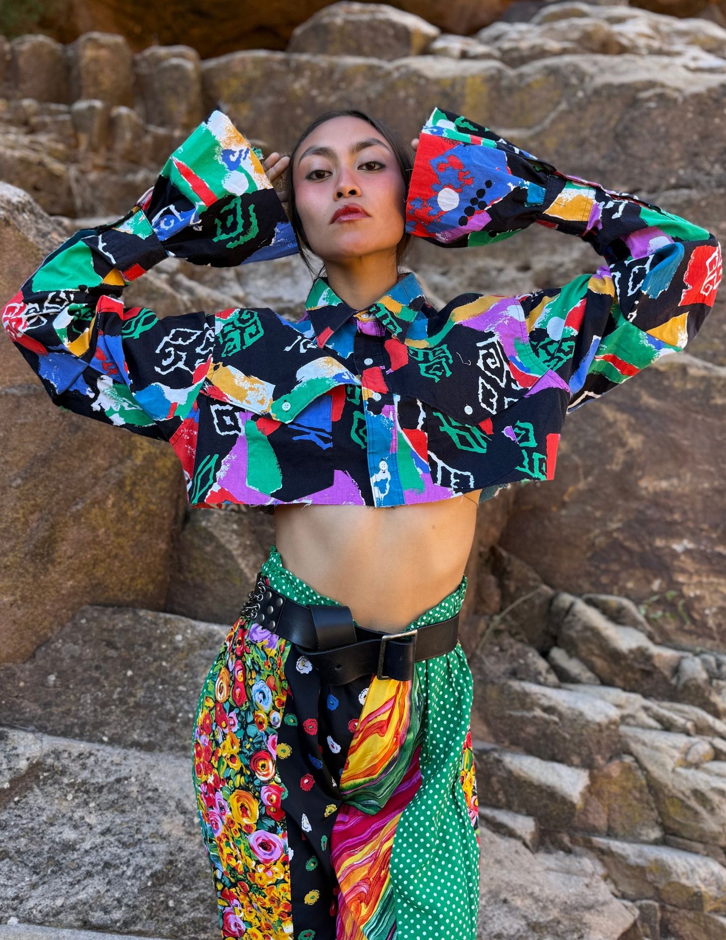 Upcycled Vintage Cropped Western Shirt