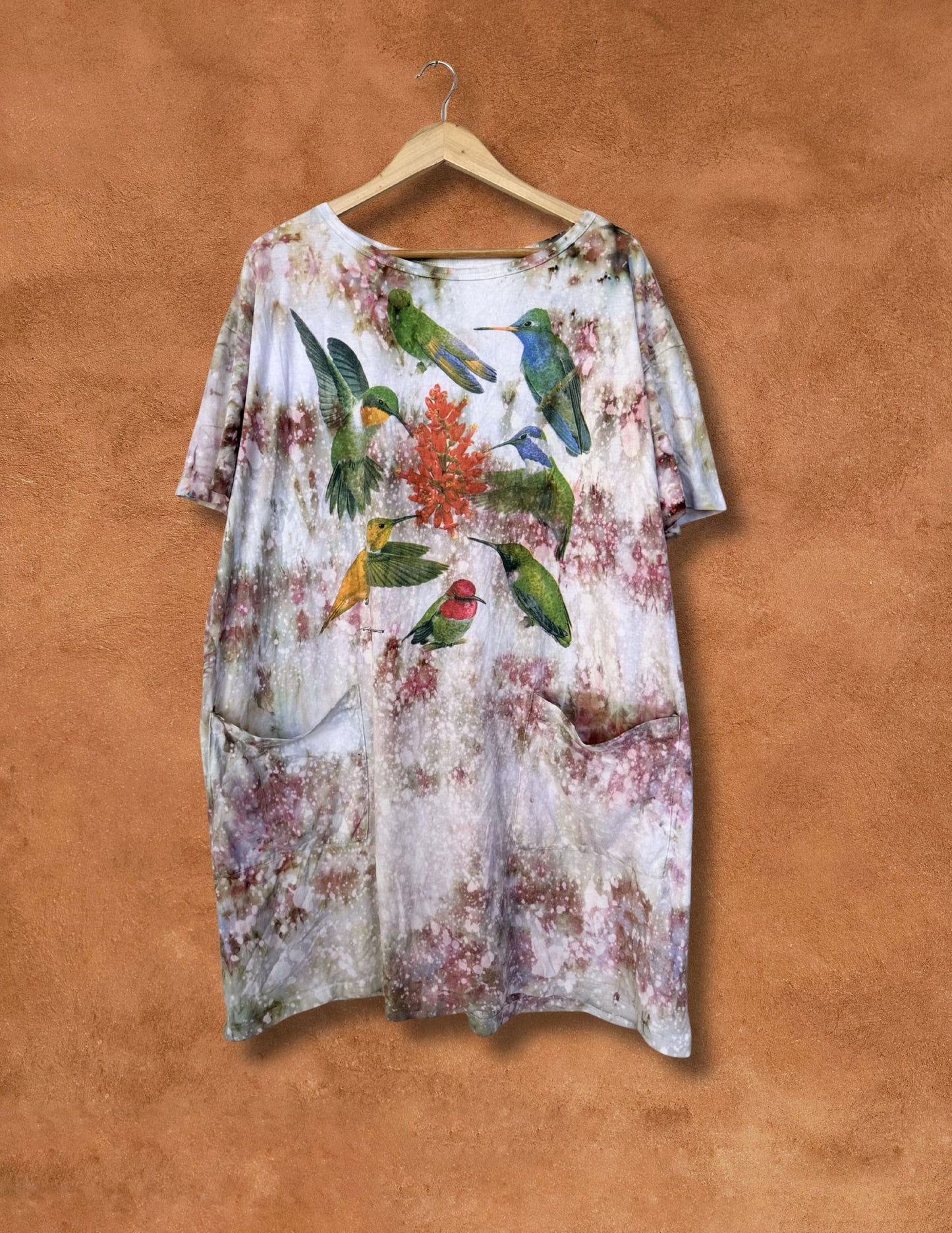 Upcycled Vintage 80s Hummingbird Tee Dress 52 x 36