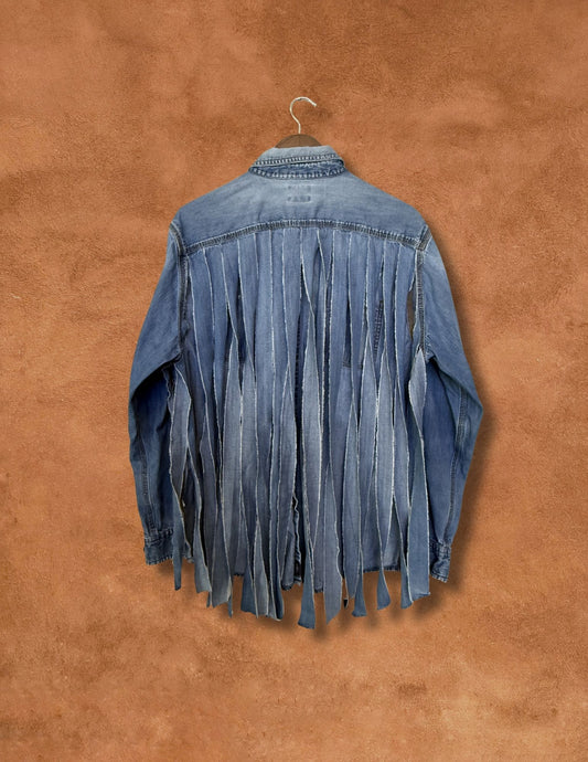 Vintage 90s Fringed Denim Shirt 46 x 28