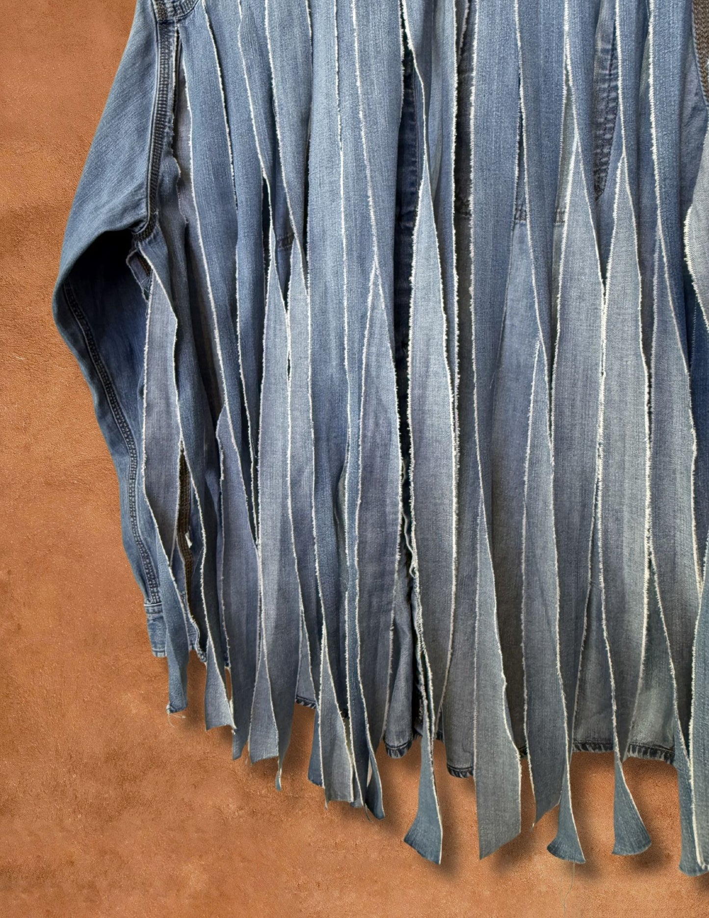 Vintage 90s Fringed Denim Shirt 46 x 28