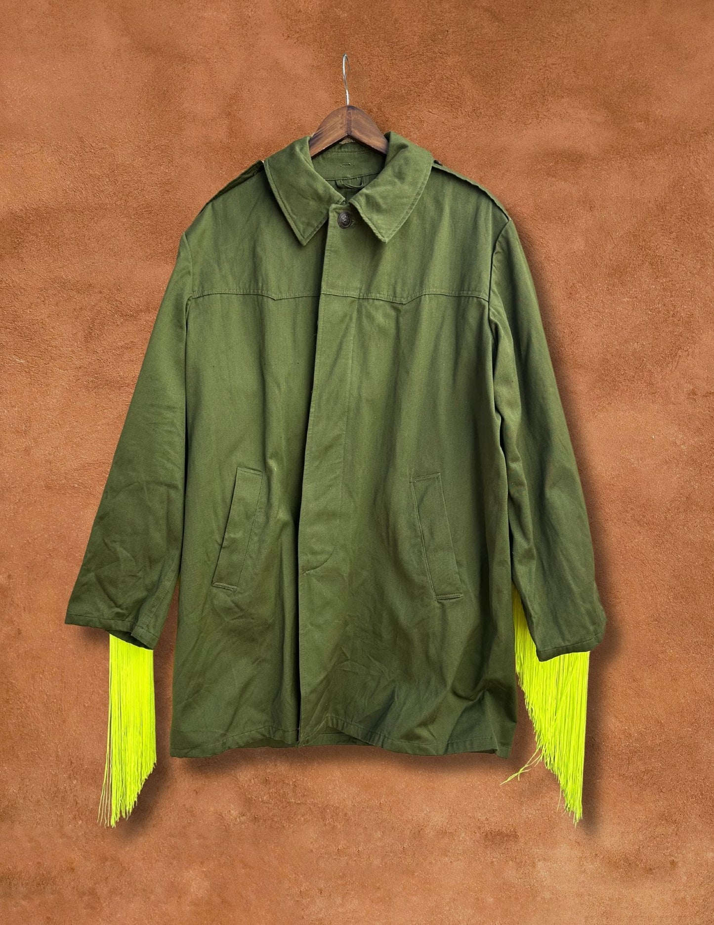 Upcycled Vintage Military Trench Coat- Neon Yellow