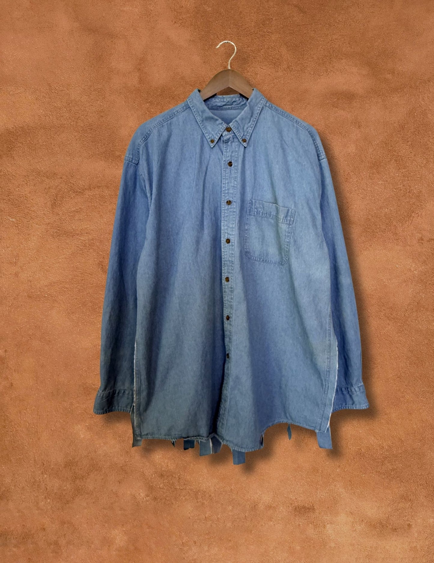 Vintage 90s Fringed Denim Shirt 50 x 33