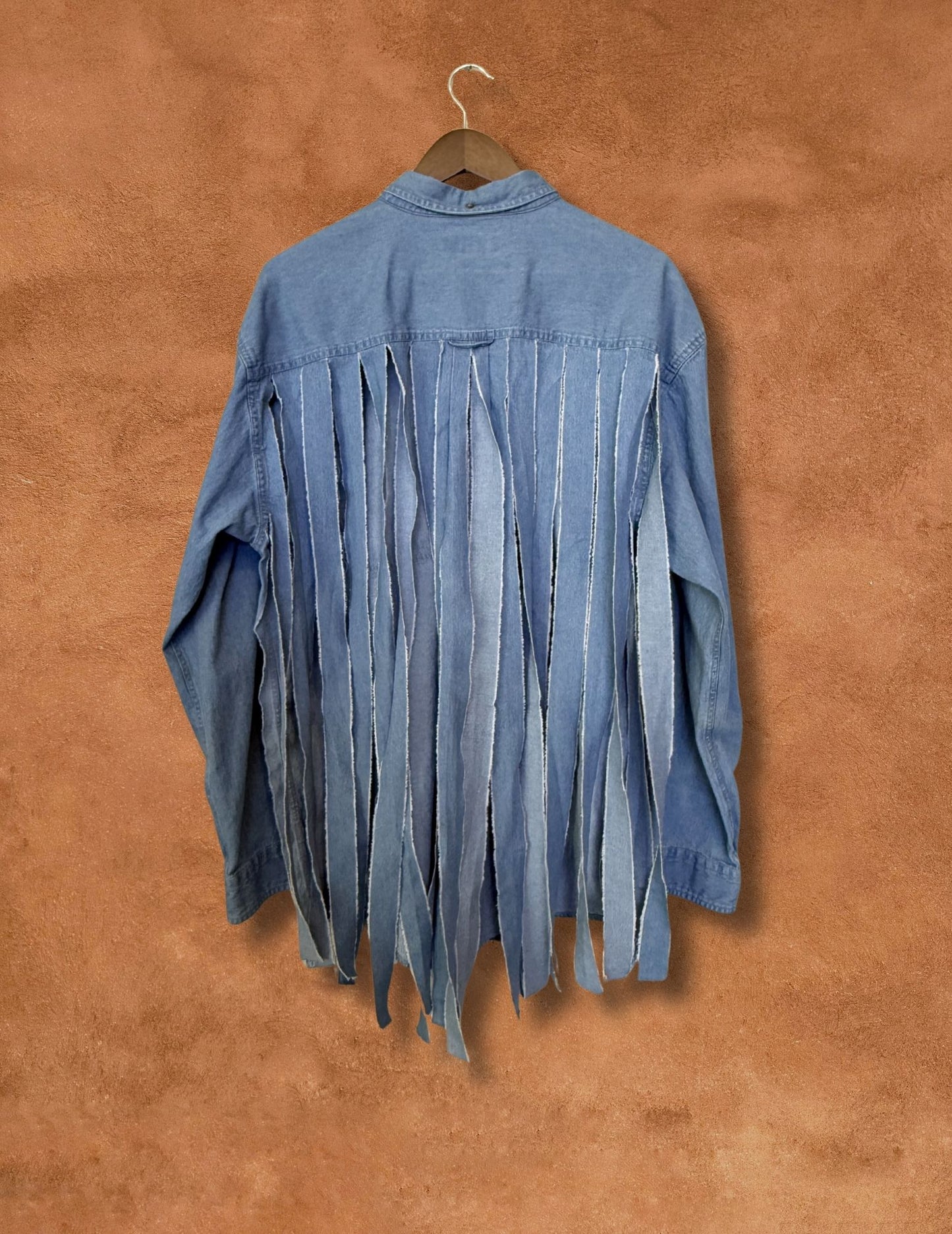 Vintage 90s Fringed Denim Shirt 50 x 33