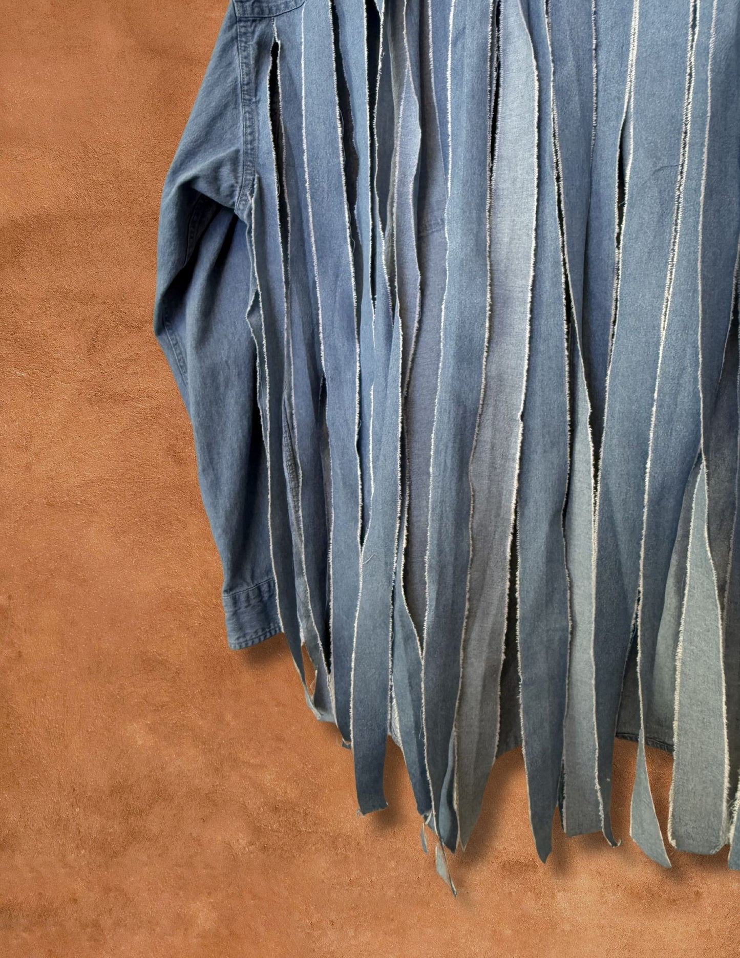 Vintage 90s Fringed Denim Shirt 50 x 33
