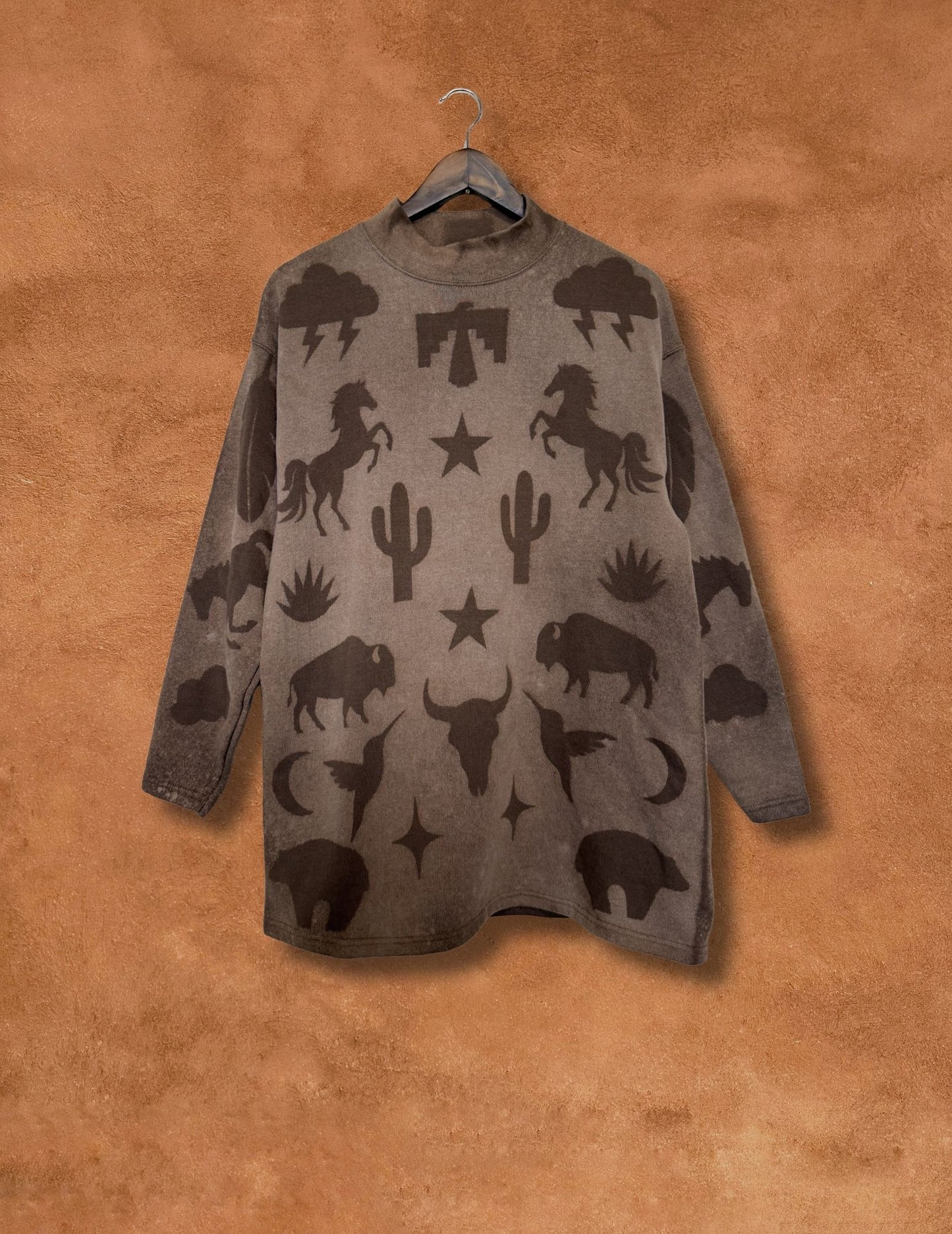Upcycled Vintage Mock Crew Sweatshirt- 48 x 30 Eclectic Southwest