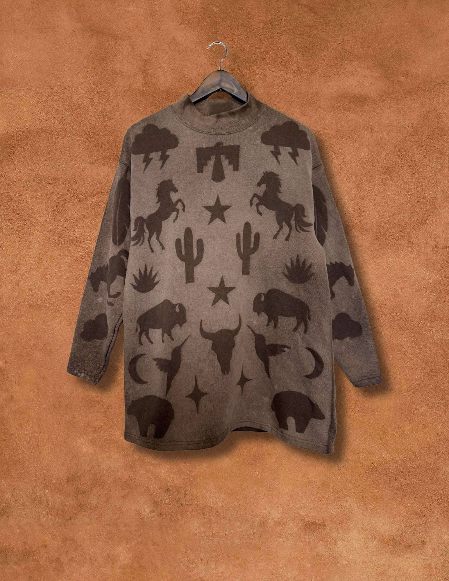 Upcycled Vintage Mock Crew Sweatshirt- 48 x 30 Eclectic Southwest