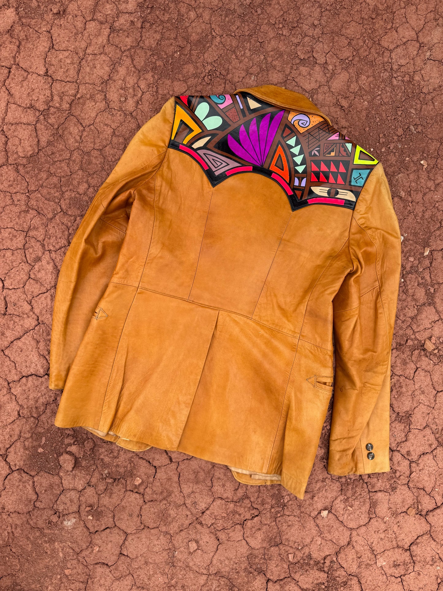 Upcycled Vintage 70s Handpainted Leather Jacket