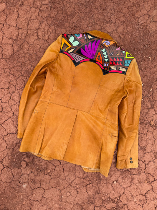 Upcycled Vintage 70s Handpainted Leather Jacket