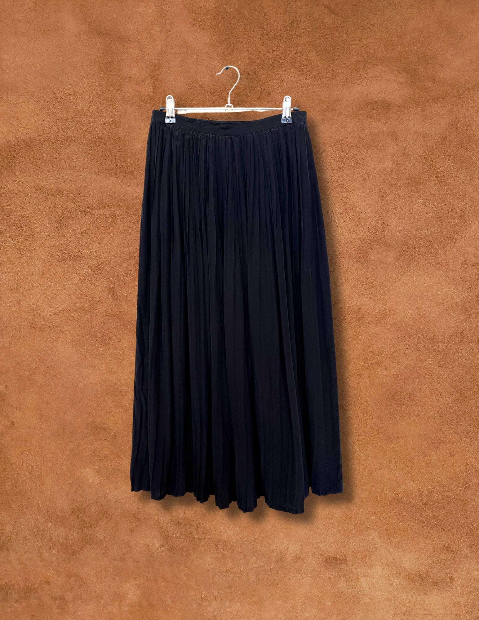 Vintage 80s Silk Pleated Midi Skirt 26 x 32