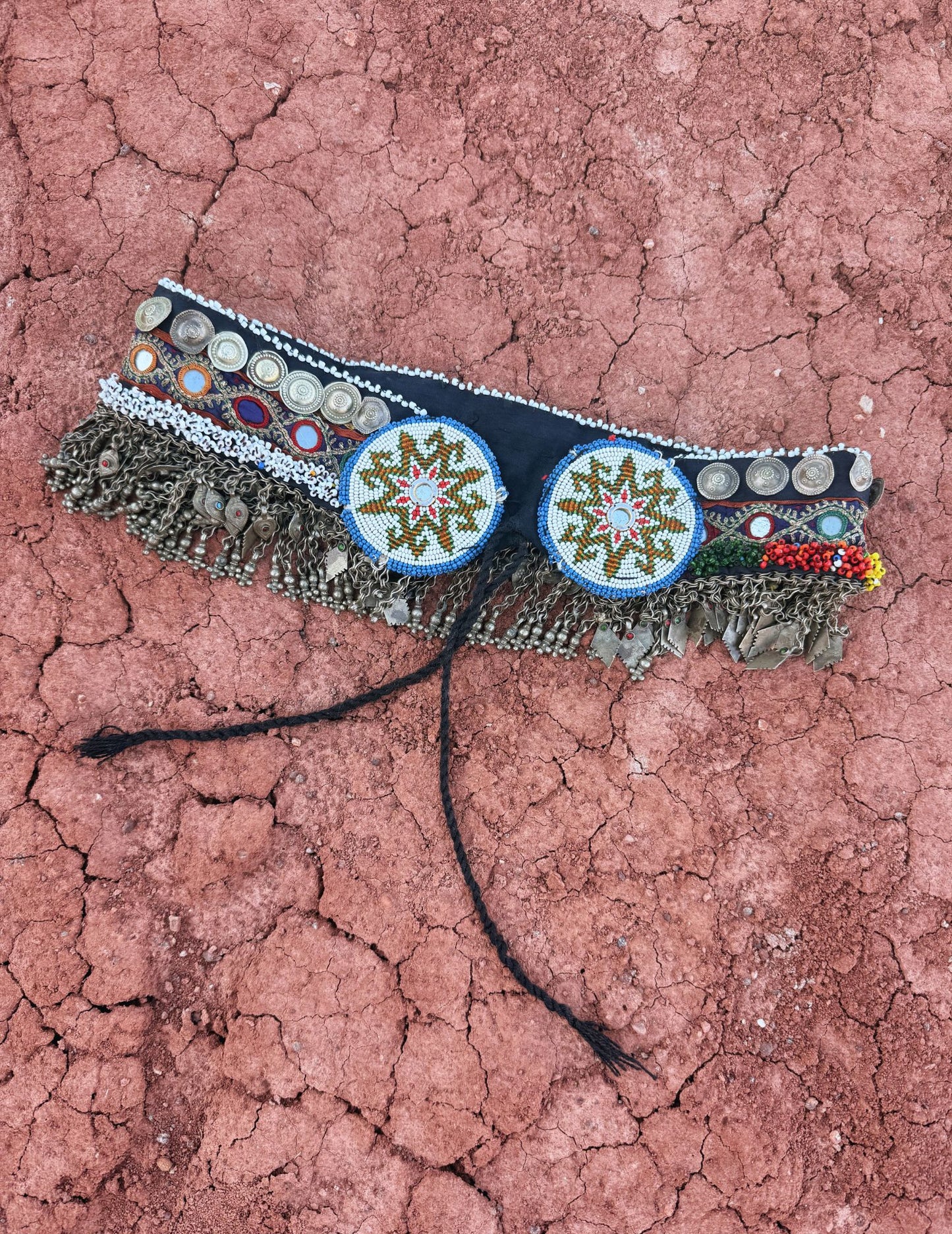 Vintage Beaded Medallion Fringe Belt