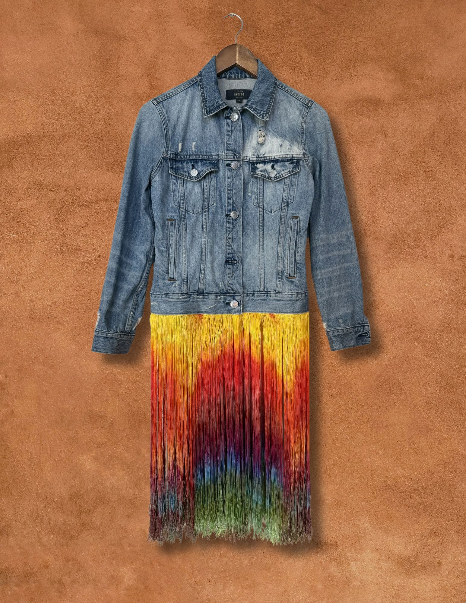Upcycled 90s Vintage Denim Fringe Jacket 36 x 22