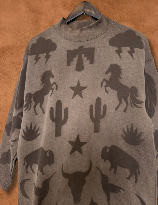 Upcycled Vintage Mock Crew Sweatshirt- 48 x 30 Eclectic Southwest