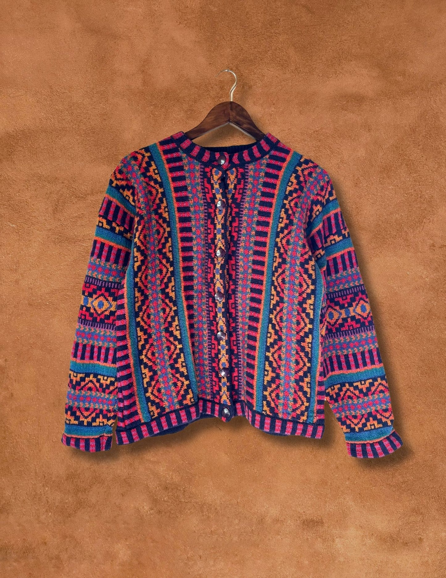 Vintage 80s Geo Stripe Sweater Cardigan