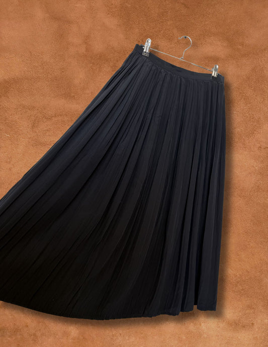 Vintage 80s Silk Pleated Midi Skirt 26 x 32