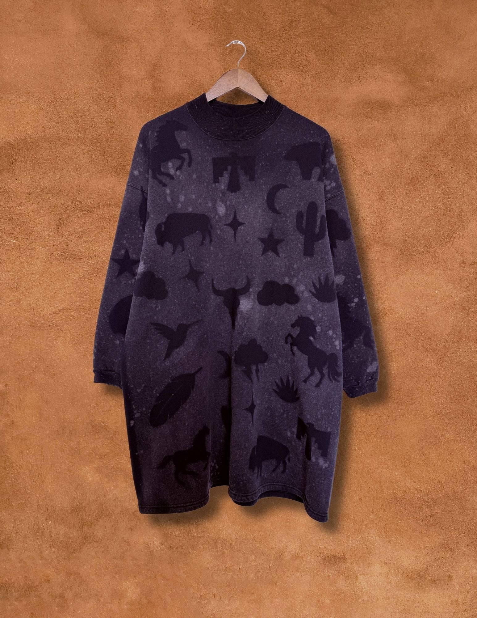 Upcycled Vintage Mock Crew Sweatshirt-54 x 36 Eclectic Southwest