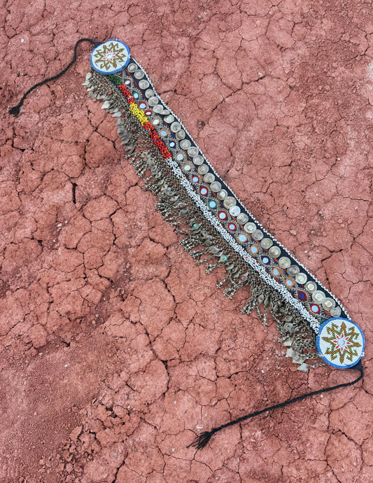 Vintage Beaded Medallion Fringe Belt