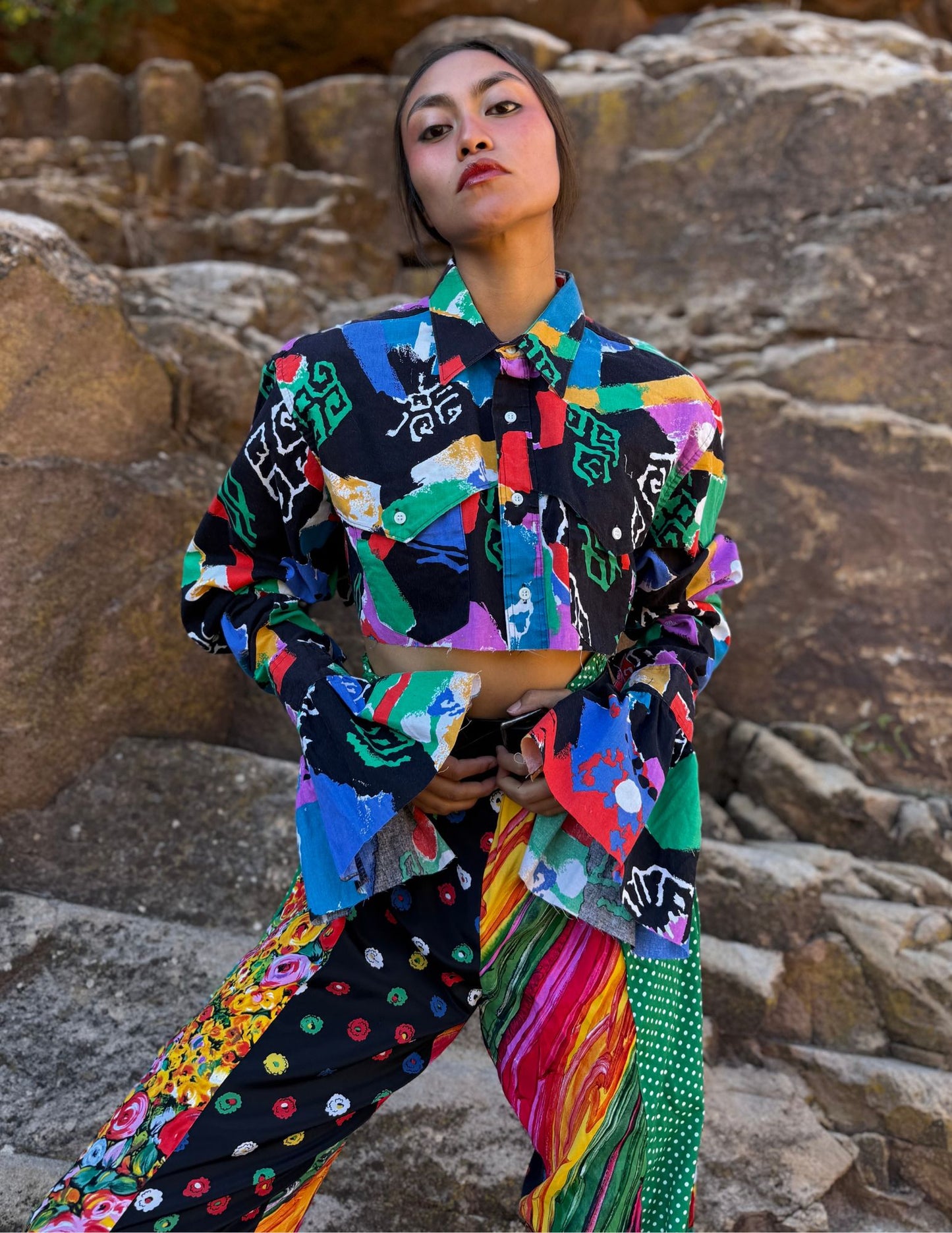 Upcycled Vintage Cropped Western Shirt