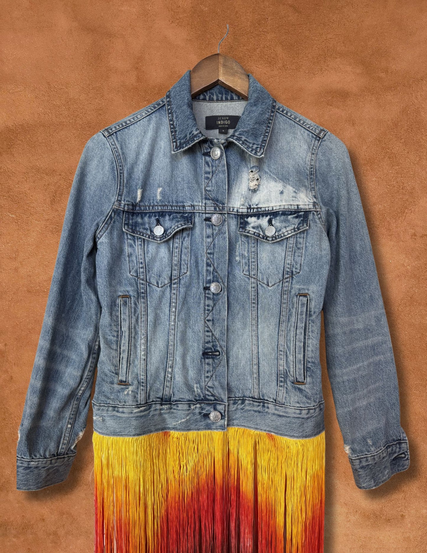 Upcycled 90s Vintage Denim Fringe Jacket 36 x 22